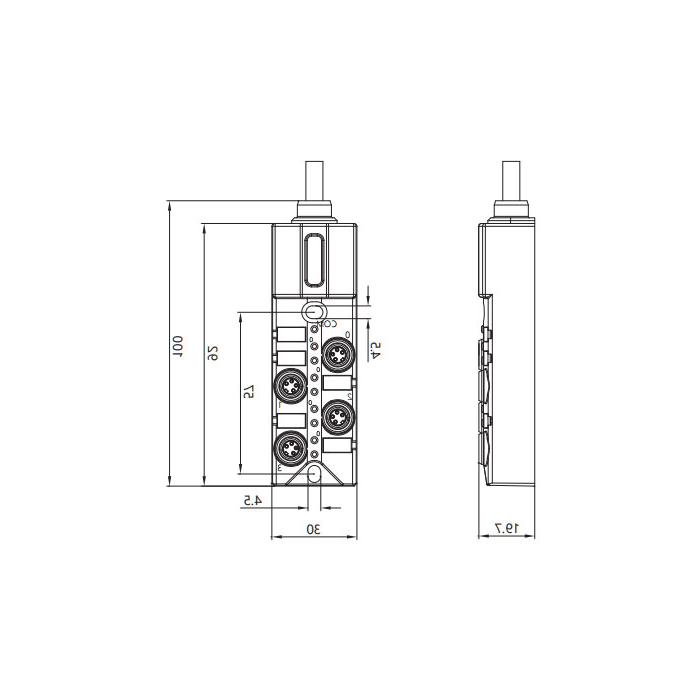 M8接线盒-双通道- PNP型 - 4端口-一体化-带LED - PVC非柔性电缆-灰色护套- 23P461-XXX