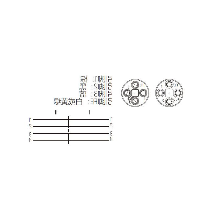 M12 4Pin T-coded, female 90° turn male straight, double end pre-cast PVC non-flexible cable, grey sheath, 64TD41-XXX